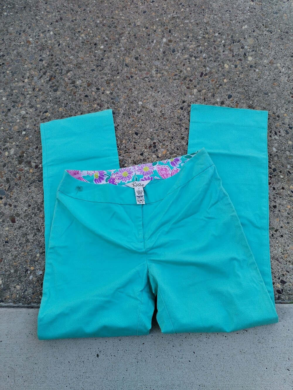 Lilly Pulitzer Green Flare Wide Leg Jeans Vibrant turquoise or aqua blue.